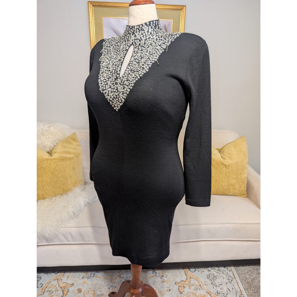 Theomiles Jeweled Neckline Black Bodycon Dress